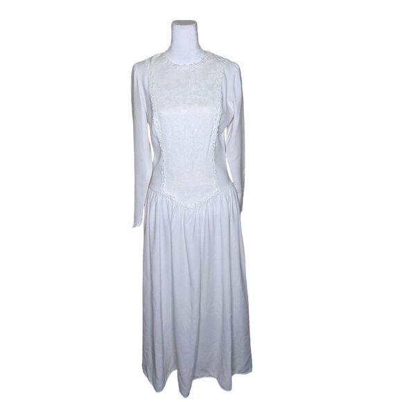 Vintage 80d California Dynasty High Neck Drop Waist Wedding Dress Womens Size XS - Picture 1 of 9
